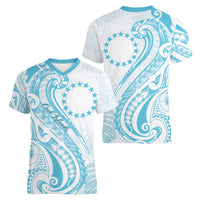 Kia Orana Cook Islands Women V-Neck T-Shirt Moana Plumeria Tropical Waves - Polynesian Pride