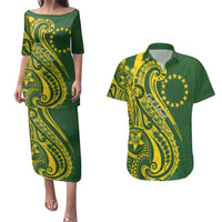 Kia Orana Cook Islands Couples Matching Puletasi and Hawaiian Shirt Plumeria Tropical Waves - Polynesian Pride