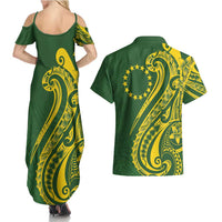 Kia Orana Cook Islands Couples Matching Summer Maxi Dress and Hawaiian Shirt Plumeria Tropical Waves - Polynesian Pride