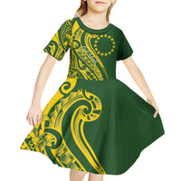 Kia Orana Cook Islands Kid Short Sleeve Dress Plumeria Tropical Waves - Polynesian Pride