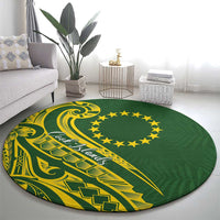 Kia Orana Cook Islands Round Carpet Plumeria Tropical Waves - Polynesian Pride