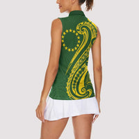 Kia Orana Cook Islands Women Sleeveless Polo Shirt Plumeria Tropical Waves - Polynesian Pride