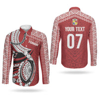 Mate Ma'a Tonga Rugby Custom Kupesi Motifs Couples Matching Tank Maxi Dress and Long Sleeve Button Shirt Red Waves LT7 - Polynesian Pride