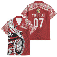 Mate Ma'a Tonga Rugby Custom Kupesi Motifs Family Matching Puletasi and Hawaiian Shirt Red Waves