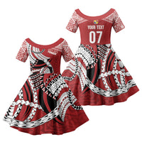 Mate Ma'a Tonga Rugby Custom Kupesi Motifs Family Matching Puletasi and Hawaiian Shirt Red Waves