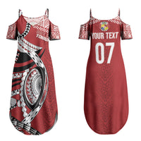 Mate Ma'a Tonga Rugby Custom Kupesi Motifs Family Matching Summer Maxi Dress and Hawaiian Shirt Red Waves