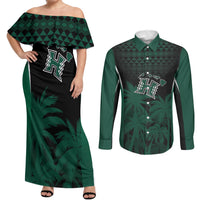 Hawaii Rainbow Warriors La'au Pama Personalized Couples Matching Off Shoulder Maxi Dress and Long Sleeve Button Shirt