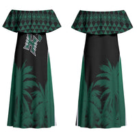 Hawaii Rainbow Warriors La'au Pama Personalized Couples Matching Off Shoulder Maxi Dress and Long Sleeve Button Shirt