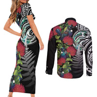 Meri Kirihimete New Zealand Couples Matching Short Sleeve Bodycon Dress and Long Sleeve Button Shirt Tui on Pohutukawa LT7 - Polynesian Pride