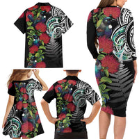 Meri Kirihimete New Zealand Family Matching Long Sleeve Bodycon Dress and Hawaiian Shirt Tui on Pohutukawa LT7 - Polynesian Pride