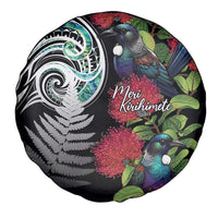 Meri Kirihimete New Zealand Spare Tire Cover Tui on Pohutukawa