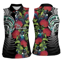 Meri Kirihimete New Zealand Women Sleeveless Polo Shirt Tui on Pohutukawa LT7 - Polynesian Pride