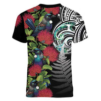 Meri Kirihimete New Zealand Women V-Neck T-Shirt Tui on Pohutukawa LT7 - Polynesian Pride