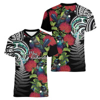 Meri Kirihimete New Zealand Women V-Neck T-Shirt Tui on Pohutukawa LT7 - Polynesian Pride