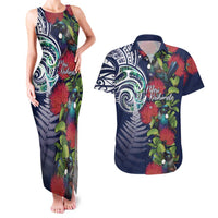 Meri Kirihimete New Zealand Couples Matching Tank Maxi Dress and Hawaiian Shirt Tui on Pohutukawa - Blue Ver LT7 Blue - Polynesian Pride