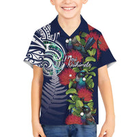 Meri Kirihimete New Zealand Family Matching Long Sleeve Bodycon Dress and Hawaiian Shirt Tui on Pohutukawa - Blue Ver LT7 Son's Shirt Blue - Polynesian Pride