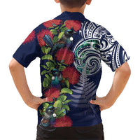 Meri Kirihimete New Zealand Family Matching Short Sleeve Bodycon Dress and Hawaiian Shirt Tui on Pohutukawa - Blue Ver LT7 - Polynesian Pride