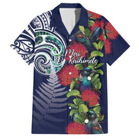 Meri Kirihimete New Zealand Family Matching Short Sleeve Bodycon Dress and Hawaiian Shirt Tui on Pohutukawa - Blue Ver LT7 Dad's Shirt - Short Sleeve Blue - Polynesian Pride