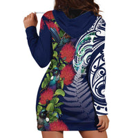 Meri Kirihimete New Zealand Hoodie Dress Tui on Pohutukawa - Blue Ver LT7 - Polynesian Pride