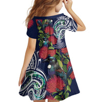 Meri Kirihimete New Zealand Kid Short Sleeve Dress Tui on Pohutukawa - Blue Ver LT7 - Polynesian Pride