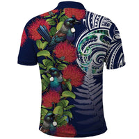 Meri Kirihimete New Zealand Polo Shirt Tui on Pohutukawa - Blue Ver