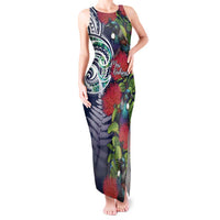 Meri Kirihimete New Zealand Tank Maxi Dress Tui on Pohutukawa - Blue Ver LT7 Women Blue - Polynesian Pride