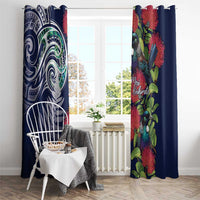 Meri Kirihimete New Zealand Window Curtain Tui on Pohutukawa - Blue Ver