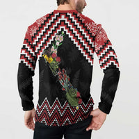 New Zealand Christmas Taniko Poutama Button Sweatshirt Flora Map with Birds - Polynesian Pride