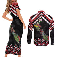 New Zealand Christmas Taniko Poutama Couples Matching Short Sleeve Bodycon Dress and Long Sleeve Button Shirt Flora Map with Birds - Polynesian Pride