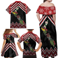 New Zealand Christmas Taniko Poutama Family Matching Off Shoulder Maxi Dress and Hawaiian Shirt Flora Map with Birds LT7 - Polynesian Pride