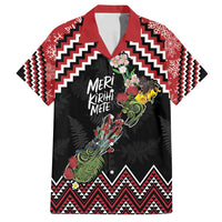 New Zealand Christmas Taniko Poutama Family Matching Off Shoulder Maxi Dress and Hawaiian Shirt Flora Map with Birds LT7 Dad's Shirt - Short Sleeve Red - Polynesian Pride