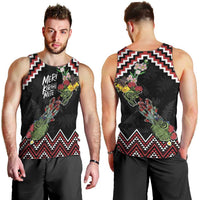 New Zealand Christmas Taniko Poutama Men Tank Top Flora Map with Birds - Polynesian Pride