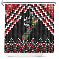 New Zealand Christmas Taniko Poutama Shower Curtain Flora Map with Birds - Polynesian Pride