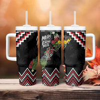 New Zealand Christmas Taniko Poutama Tumbler With Handle Flora Map with Birds - Polynesian Pride