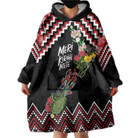 New Zealand Christmas Taniko Poutama Wearable Blanket Hoodie Flora Map with Birds - Polynesian Pride