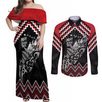 New Zealand Christmas Taniko Poutama Couples Matching Off Shoulder Maxi Dress and Long Sleeve Button Shirt Mountainscape Maori Fern - Polynesian Pride