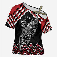New Zealand Christmas Taniko Poutama Cross Shoulder Shirt Mountainscape Maori Fern - Polynesian Pride