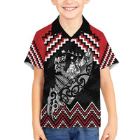 New Zealand Christmas Taniko Poutama Family Matching Off Shoulder Maxi Dress and Hawaiian Shirt Mountainscape Maori Fern LT7 Son's Shirt Black - Polynesian Pride
