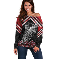 New Zealand Christmas Taniko Poutama Off Shoulder Sweater Mountainscape Maori Fern - Polynesian Pride