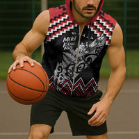 New Zealand Christmas Taniko Poutama Sleeveless Zip Hoodie Mountainscape Maori Fern LT7 - Polynesian Pride