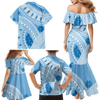 Bula Fiji Classic Masi Tapa Family Matching Mermaid Dress and Hawaiian Shirt Turquoise - Polynesian Pride