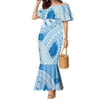 Bula Fiji Classic Masi Tapa Family Matching Mermaid Dress and Hawaiian Shirt Turquoise - Polynesian Pride