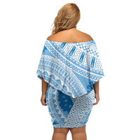 Bula Fiji Classic Masi Tapa Family Matching Off Shoulder Short Dress and Hawaiian Shirt Turquoise - Polynesian Pride