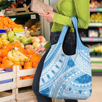 Bula Fiji Classic Masi Tapa Grocery Bag Turquoise - Polynesian Pride