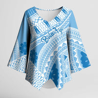 Bula Fiji Classic Masi Tapa Kimono Sleeve Blouse Turquoise - Polynesian Pride