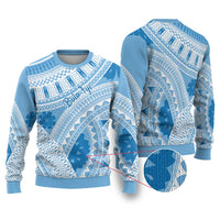 Bula Fiji Classic Masi Tapa Ugly Christmas Sweater Turquoise - Polynesian Pride