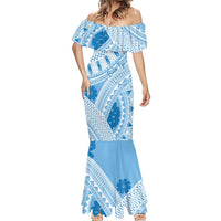 Bula Fiji Classic Masi Tapa Mermaid Dress Turquoise - Polynesian Pride