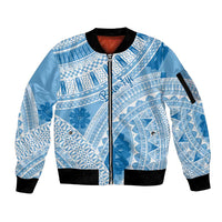 Bula Fiji Classic Masi Tapa Sleeve Zip Bomber Jacket Turquoise - Polynesian Pride