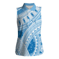 Bula Fiji Classic Masi Tapa Women Sleeveless Polo Shirt Turquoise - Polynesian Pride