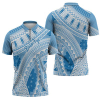 Bula Fiji Classic Masi Tapa Zipper Polo Shirt Turquoise - Polynesian Pride